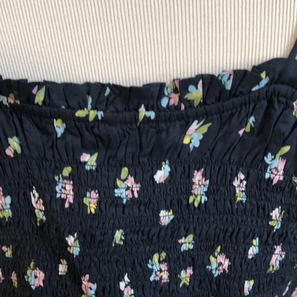 New Free People Kaia‎ Smocked Tie Up Crop Top Black Floral Print Size Small NWT